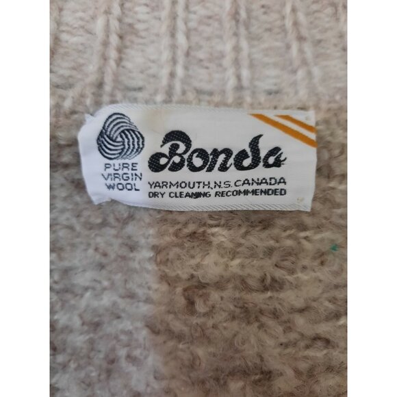 Vintage 70s Chunky Wool Cardigan Womens size M Full Zip Beige Sweater Pockets - Picture 12 of 12